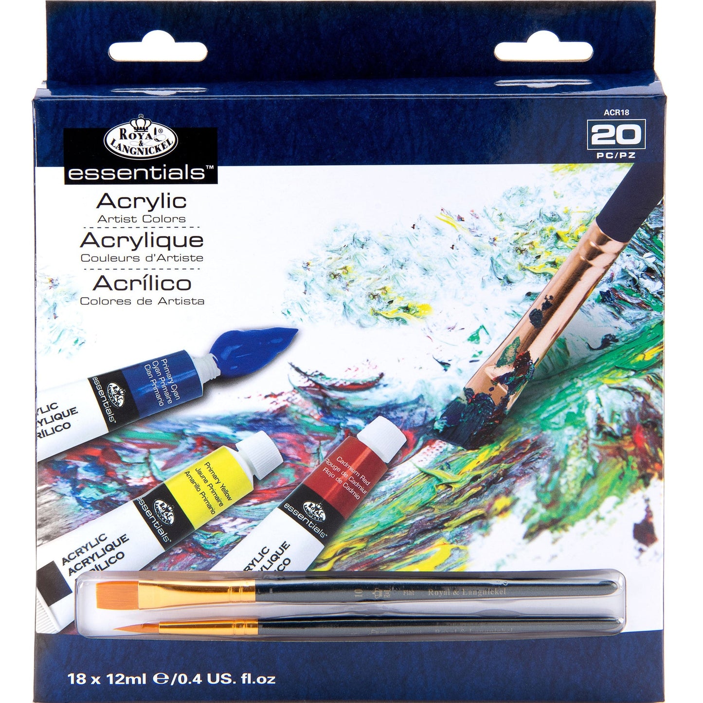 ACR18 - Acrylic Paint Packs 18 Pack + 2 Brushes - 12 ml front packaging