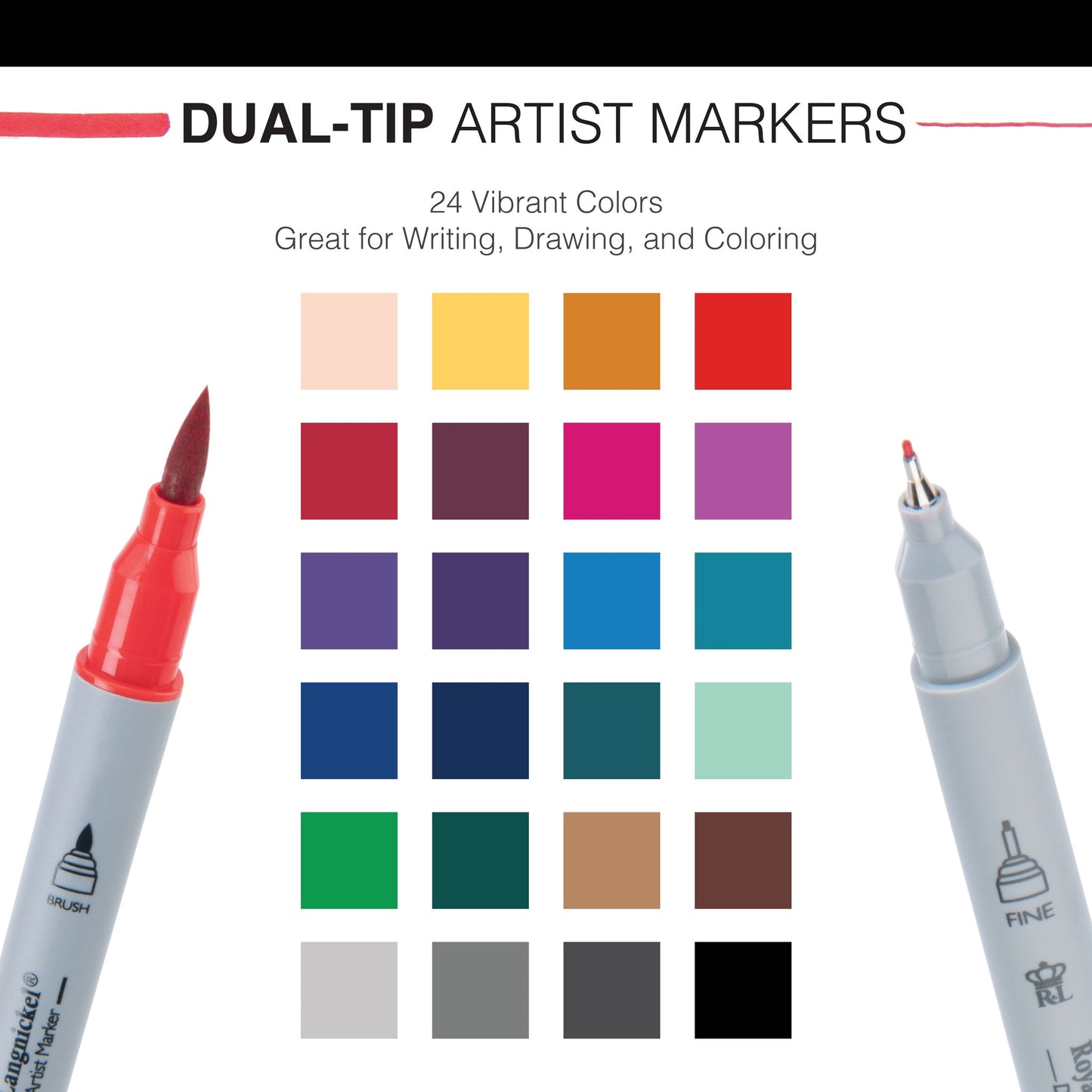 MARK-2202 | 24pc Fineliner and Brush Dual-Tip Artist Markers