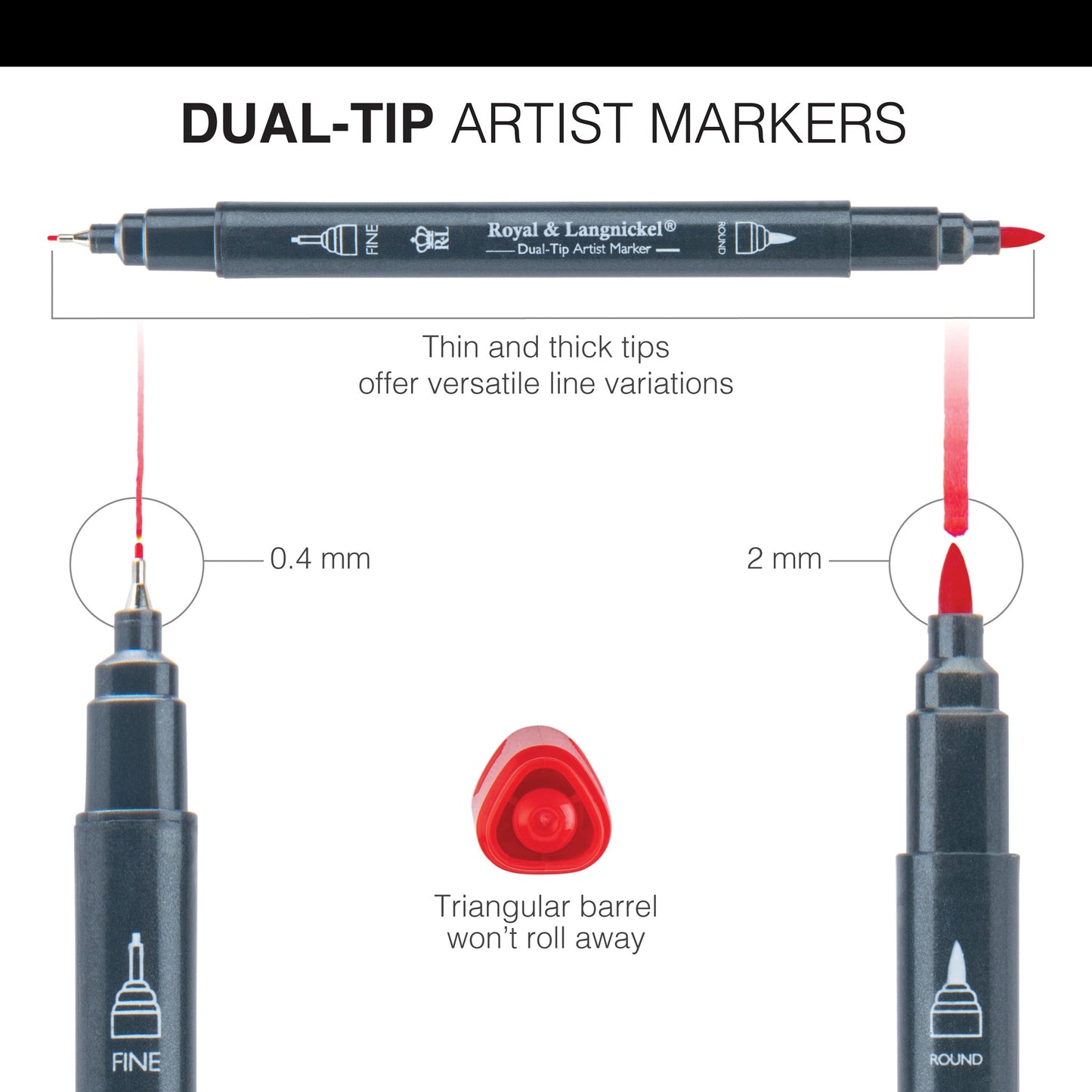 MARK-2402 | 30pc Fineliner and Pointed Round Dual-Tip Artist Markers