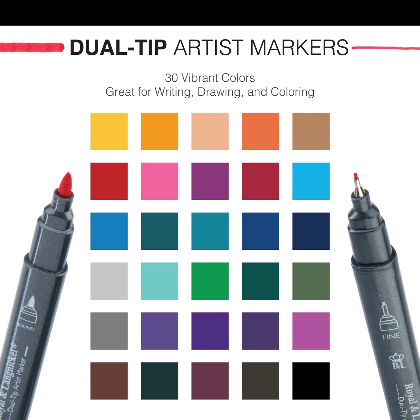 MARK-2402 | 30pc Fineliner and Pointed Round Dual-Tip Artist Markers