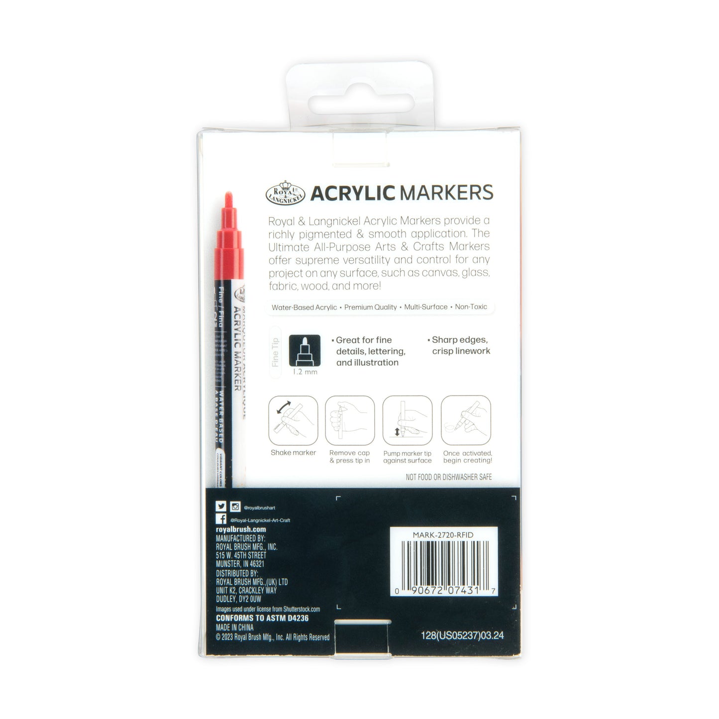 WAL-MARK-2720-RFID | Royal & Langnickel 12 Piece Acrylic 1.2mm Jewel Markers