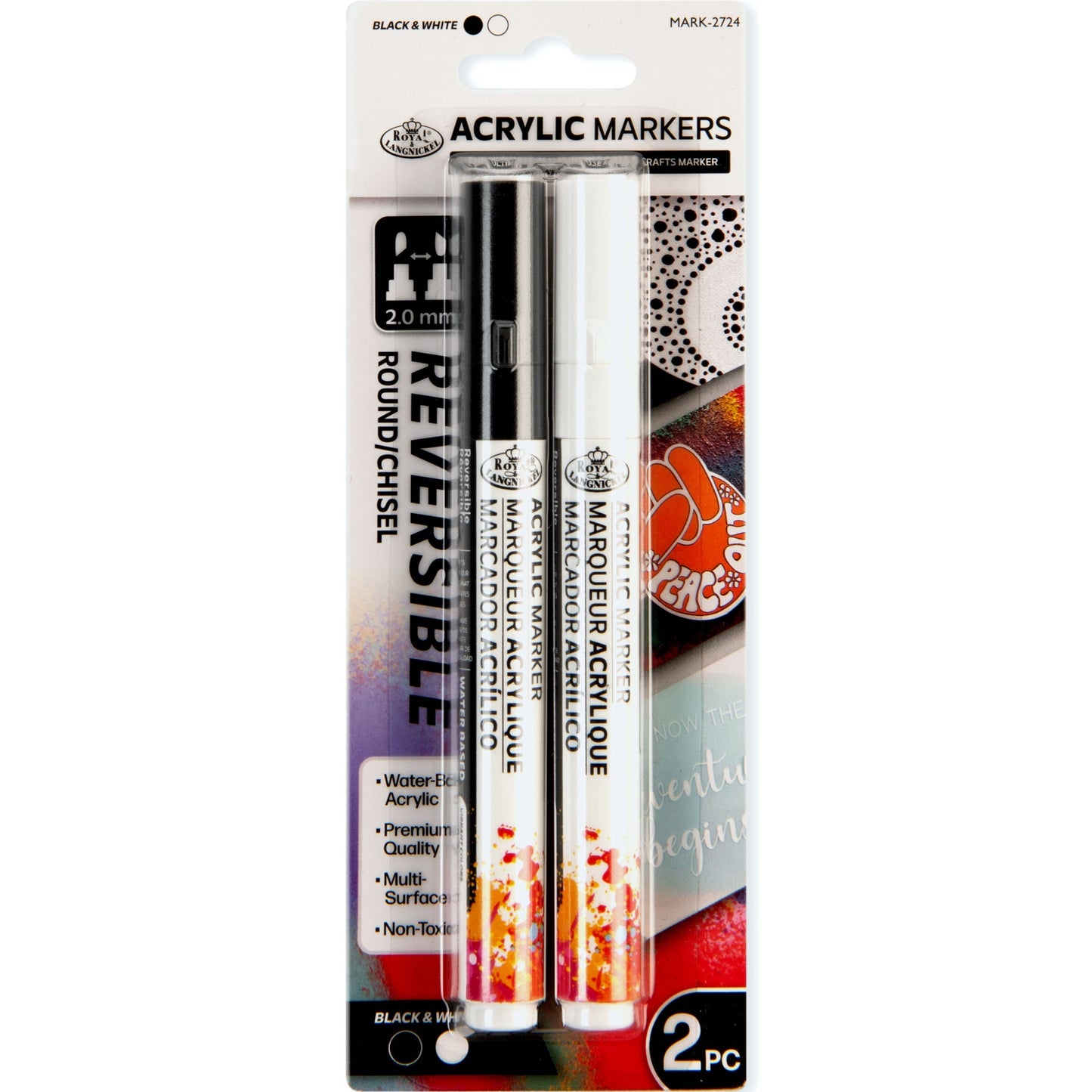WAL-MARK-2724-RFID | Royal & Langnickel 2 Piece Acrylic 2mm Reversible Tip Black/White Marker