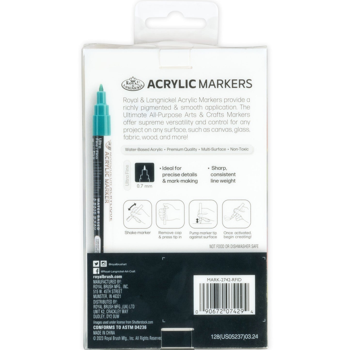 WAL-MARK-2742-RFID | Royal & Langnickel 6 Piece Acrylic .7mm Rainbow Markers