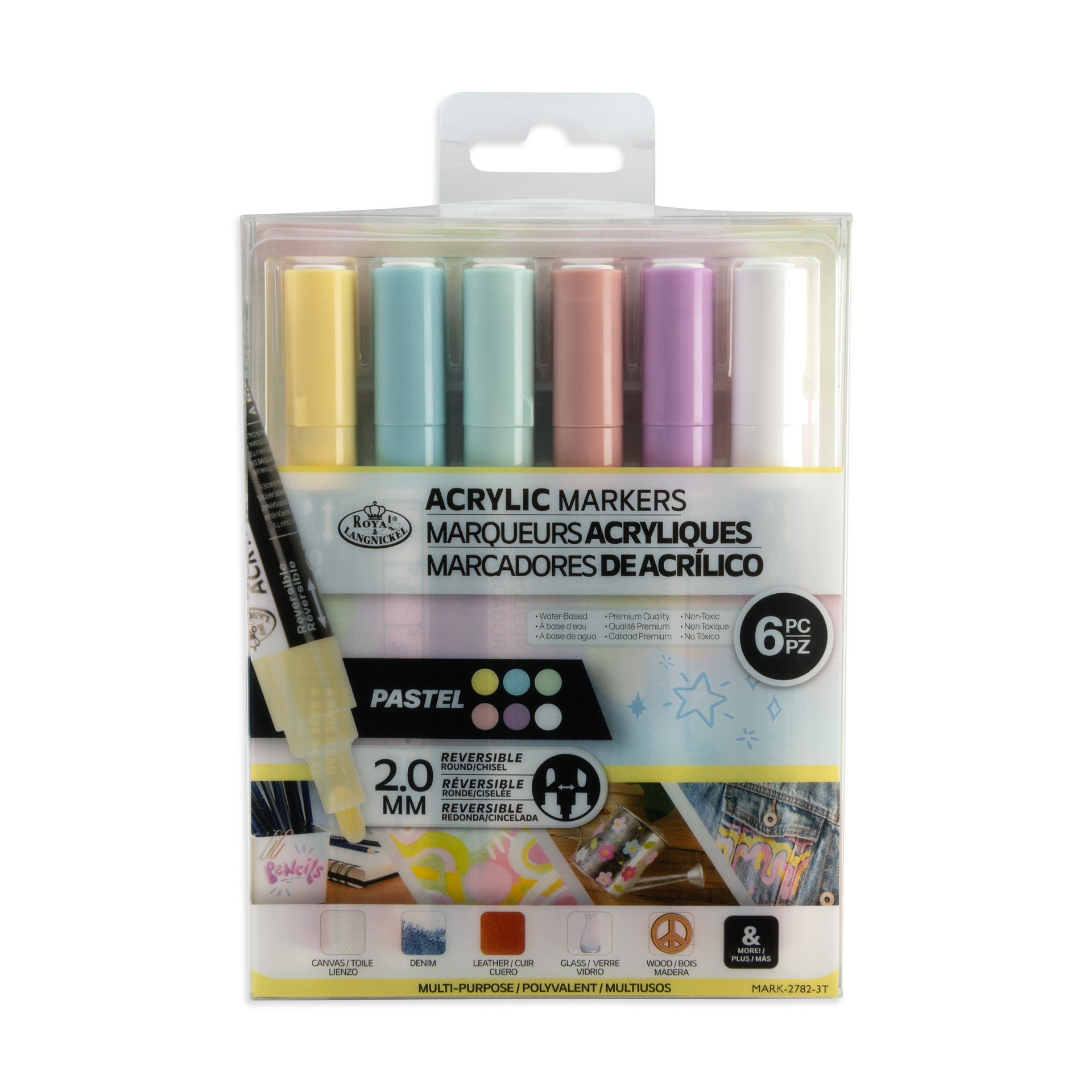 MARK-2782 | 6PC Acrylic 2mm Reversible Tip Pastel Markers – Royal