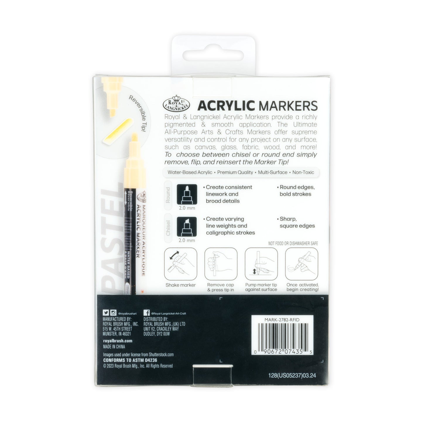WAL-MARK-2782-RFID | Royal & Langnickel 6 Piece Acrylic 2mm Reversible Tip Pastel Markers