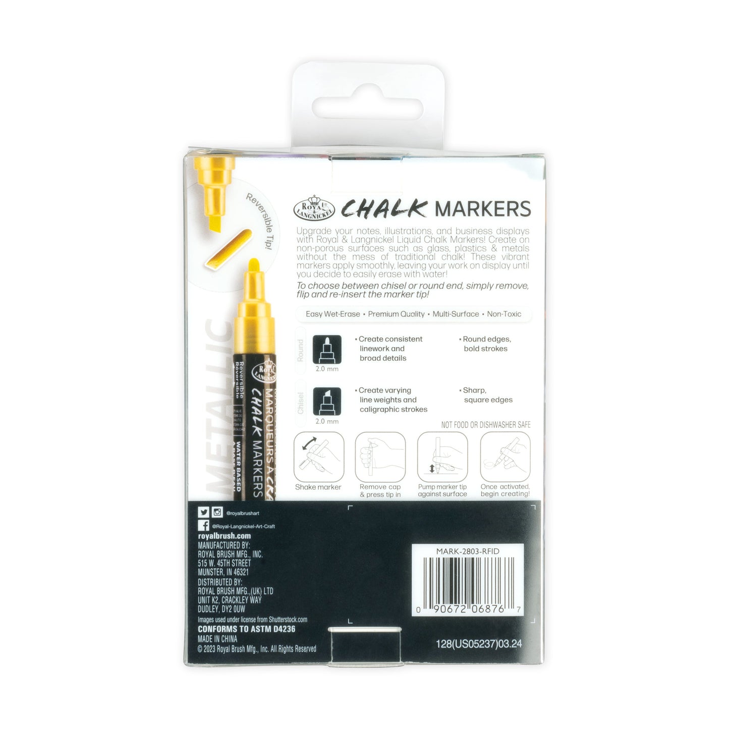 WAL-MARK-2803-RFID | Royal & Langickel 6 Piece 2mm Metallic Chalk Marker Set