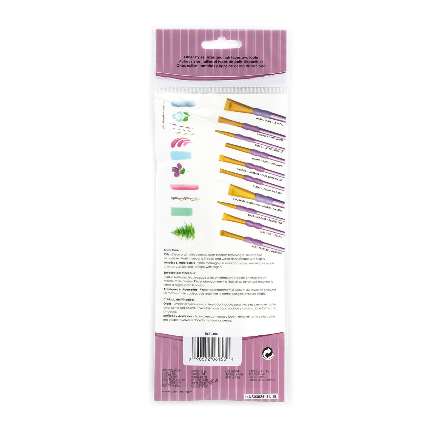 RCC 406 - Crafter's Choice™ 7pc White Taklon Variety Brush Set packaging back