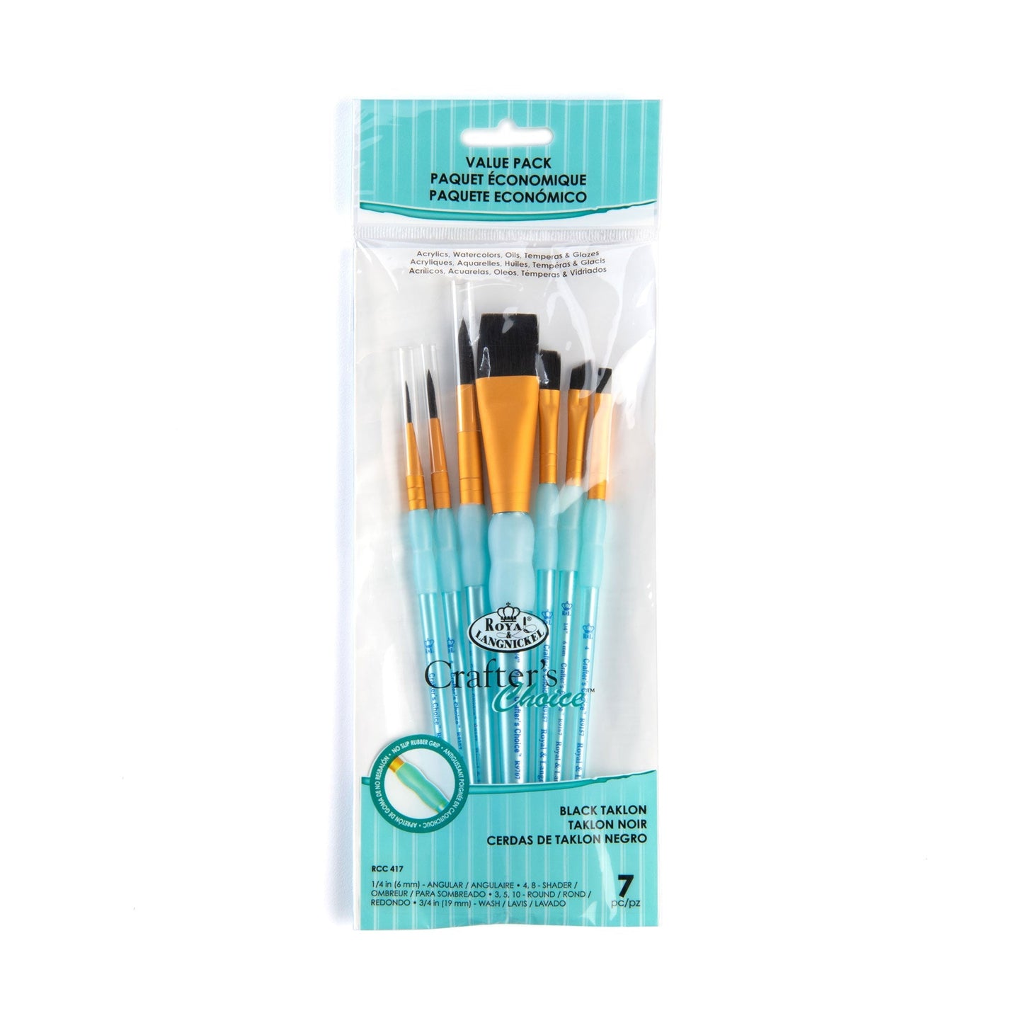 RCC 417 - Crafter's Choice™ 7pc Black Taklon Variety Brush Set packaging front