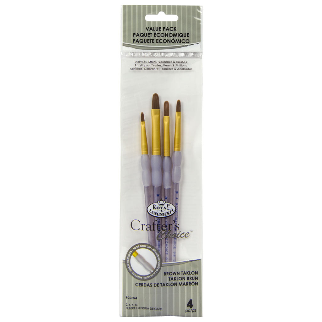 RCC 244 - Crafter's Choice™ 4pc Brown Taklon Filbert Brush Set