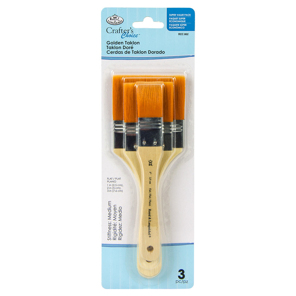 RCC 802 - Crafter's Choice™ 3pc Golden Taklon Large Area Flat Brush Set