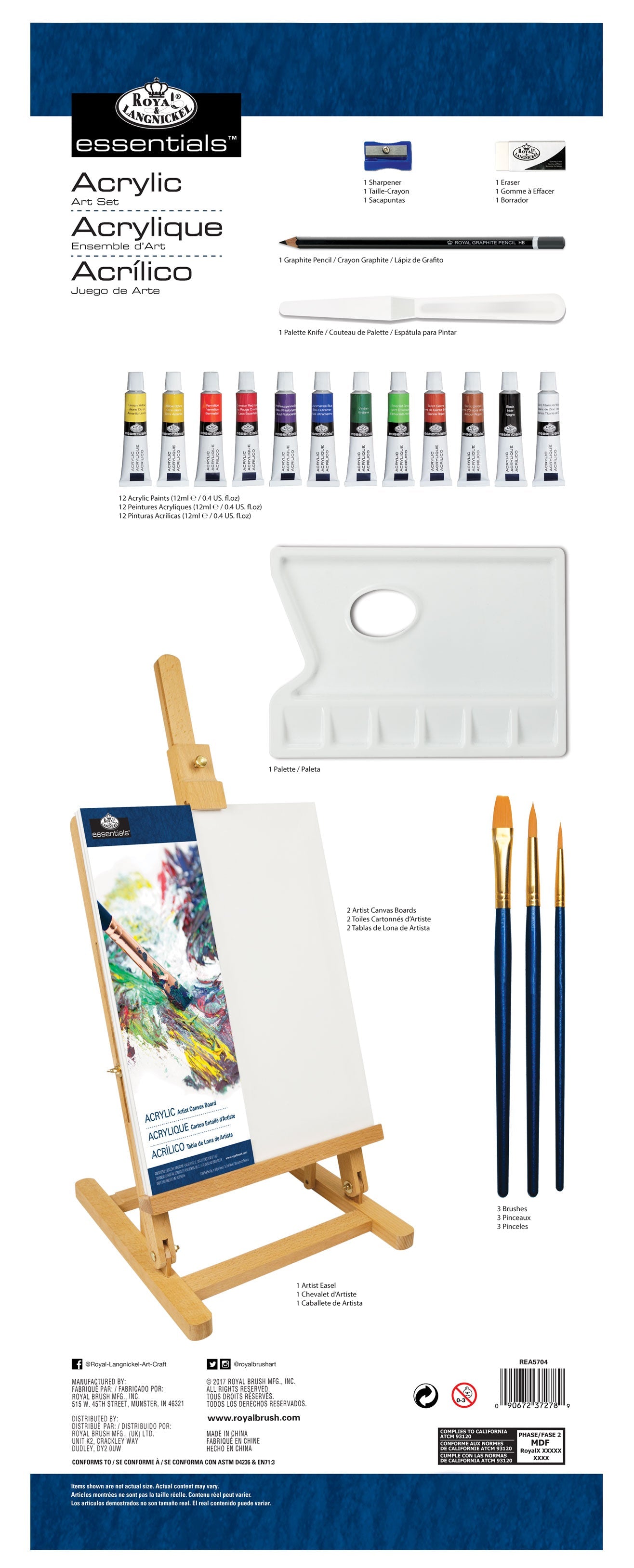 REA5704 | Acrylic Paint H-Frame Easel Art Set - 23pc