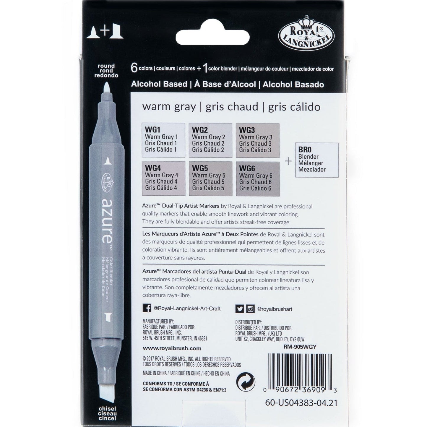 RM-905WGY - Warm Gray Color Marker Set - 7pc packaging back