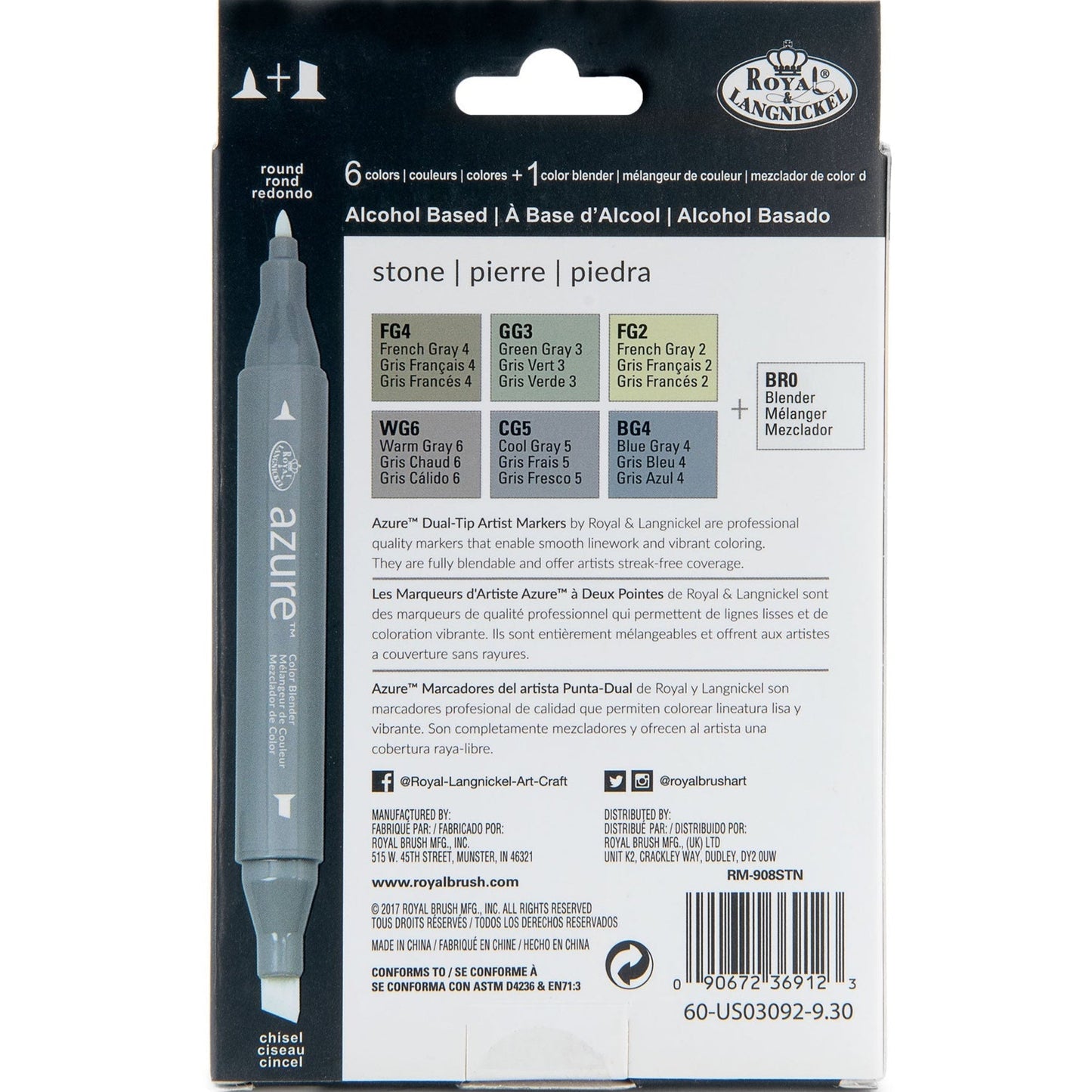 RM-908STN - Stone Color Marker Set - 7pc packaging back