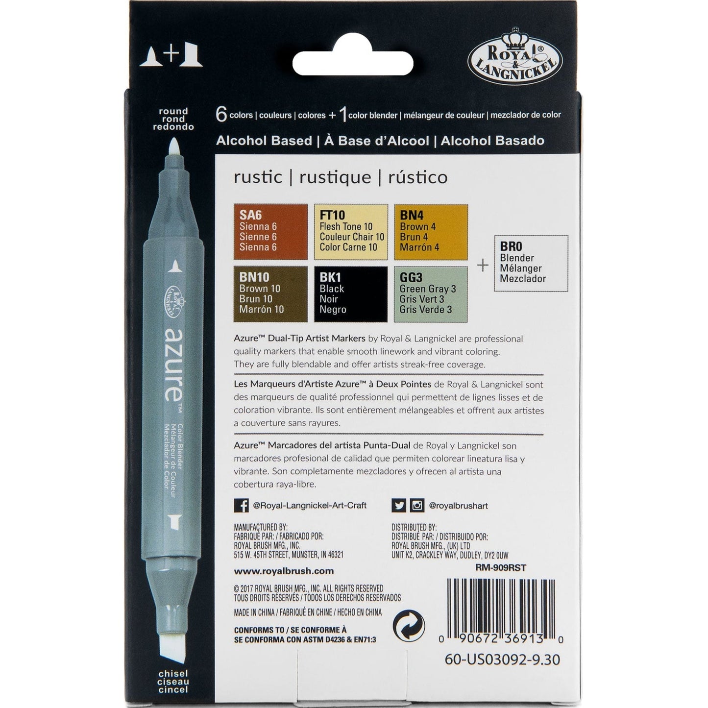 RM-909RST - Rustic Color Marker Set - 7pc packaging back