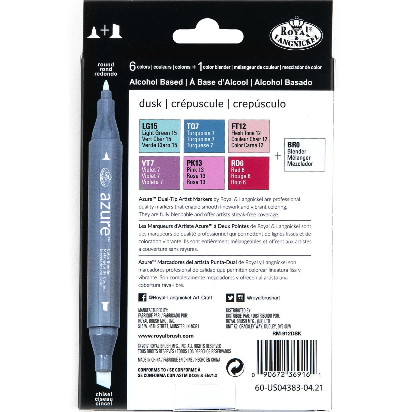 RM-912DSK - Dusk Color Marker Set - 7pc packaging back