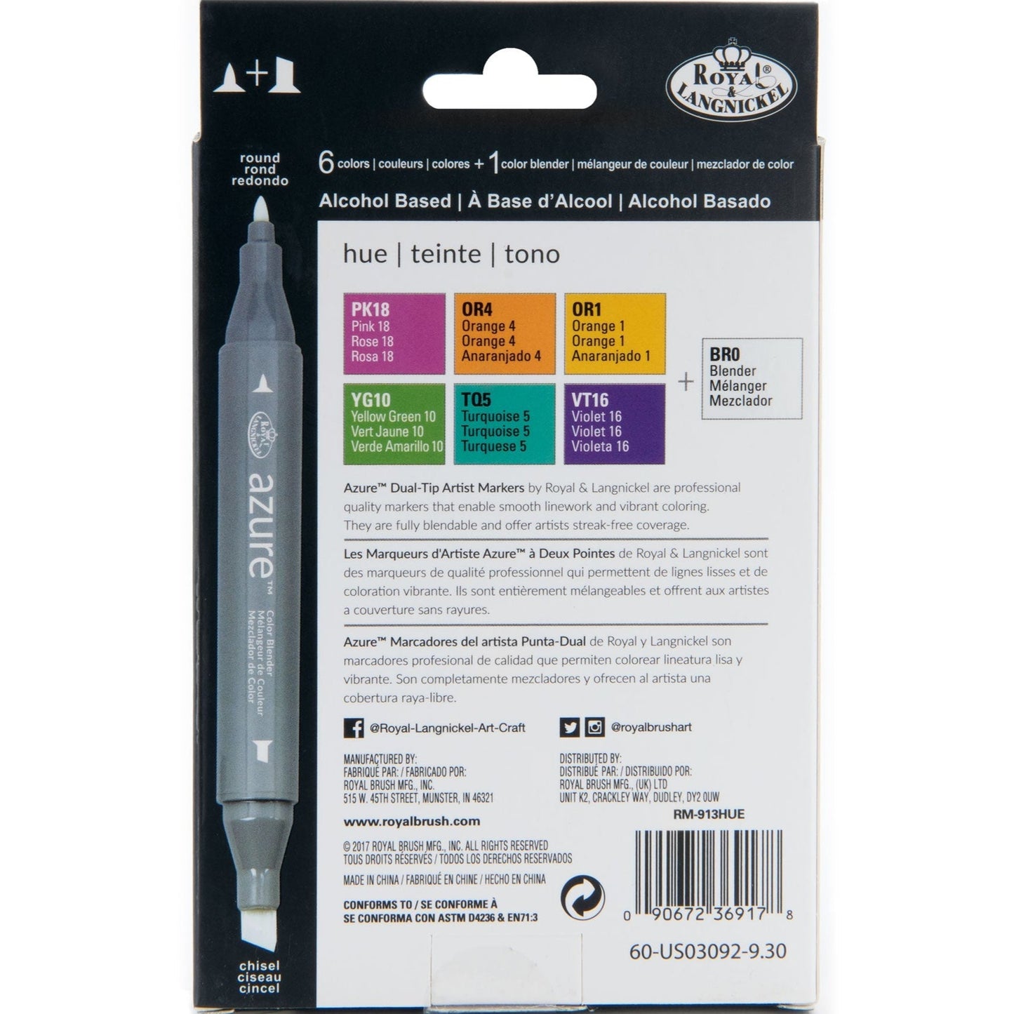 RM-913HUE - Hue Color Marker Set - 7pc packaging back