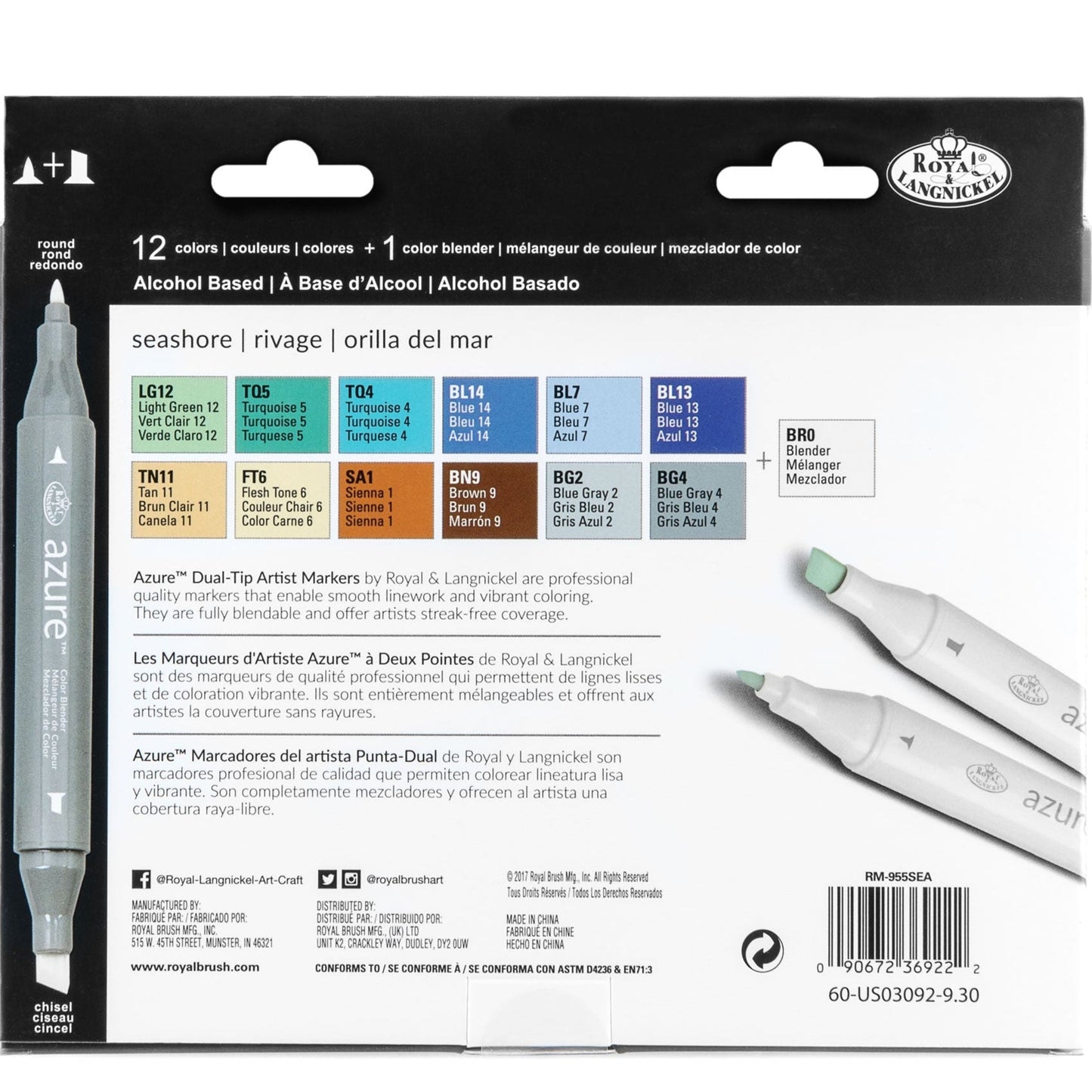RM-955SEA - Seashore Color Marker Set - 13pc packaging back