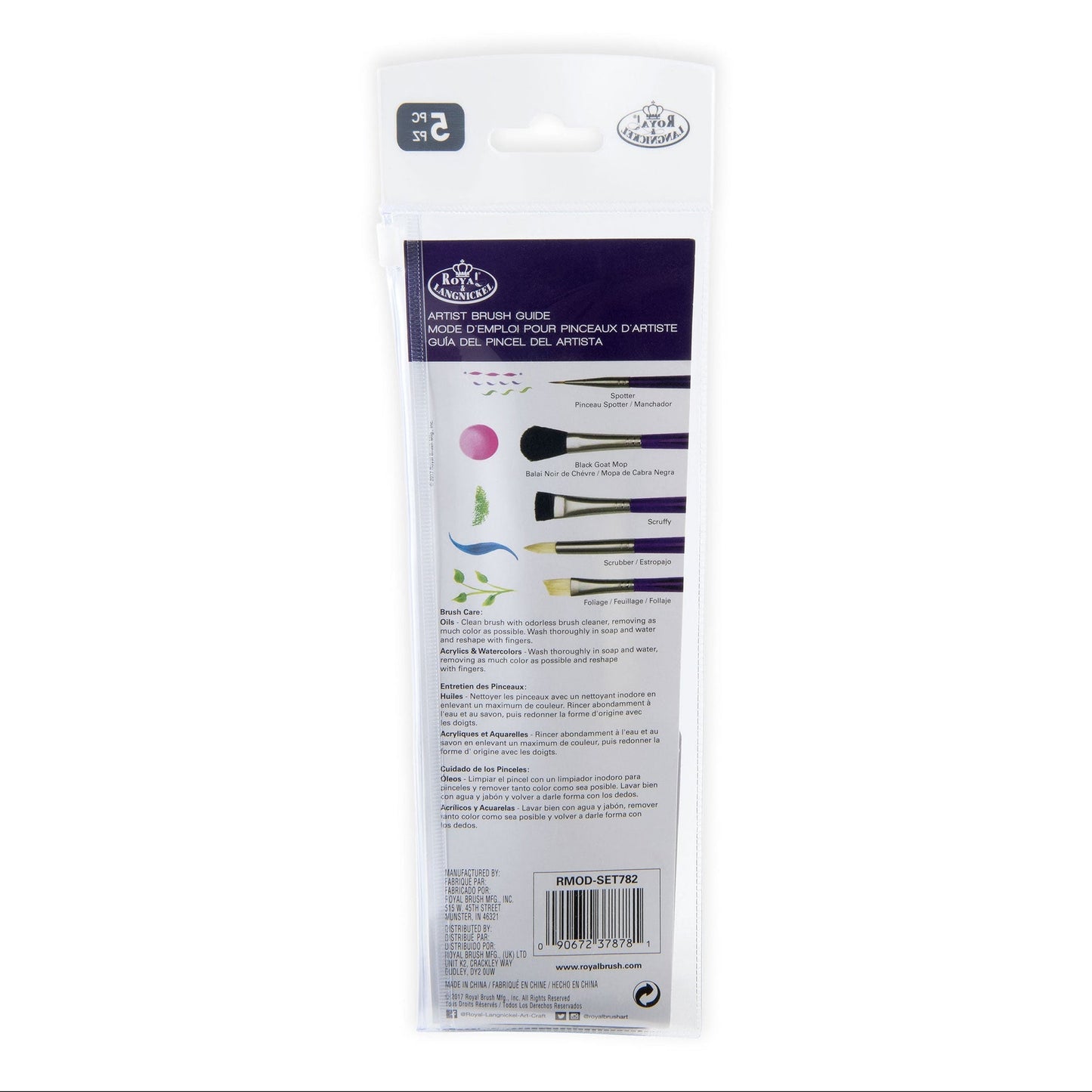 RMOD-SET782 - Moderna™ 5pc All Media Variety Brush Set packaging back