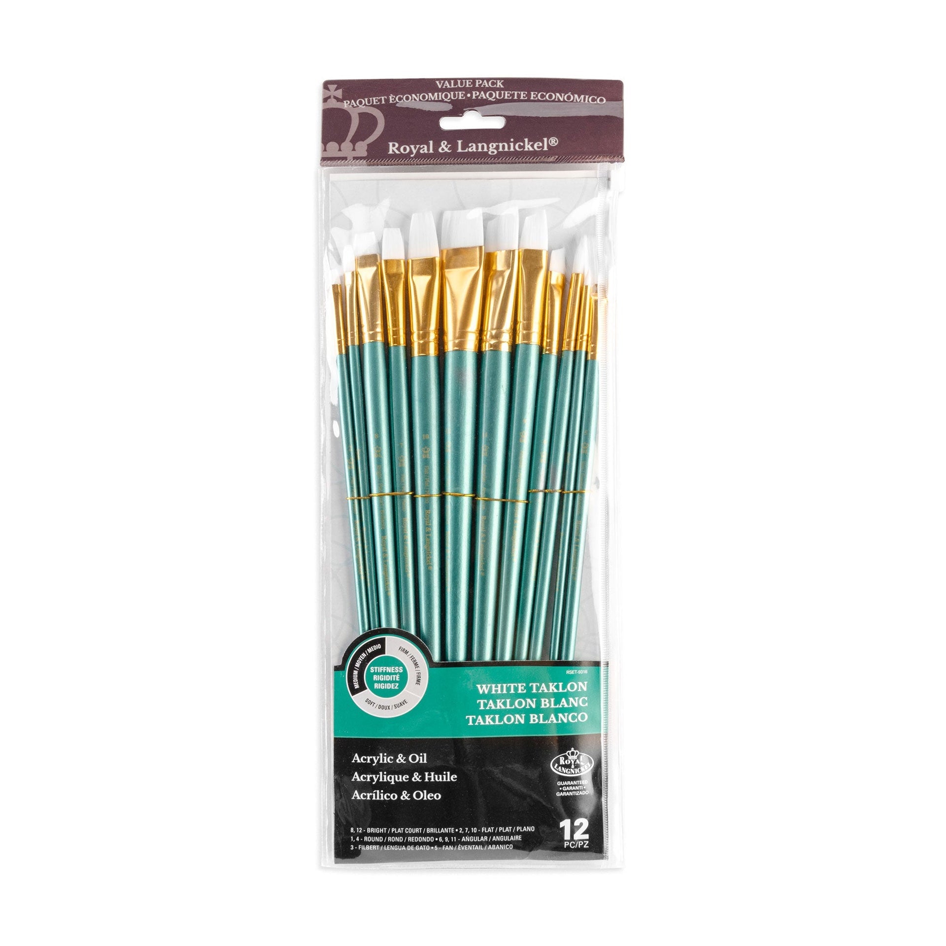 RSET-9316 | 12pc White Taklon Long Handle Variety Brush Set
