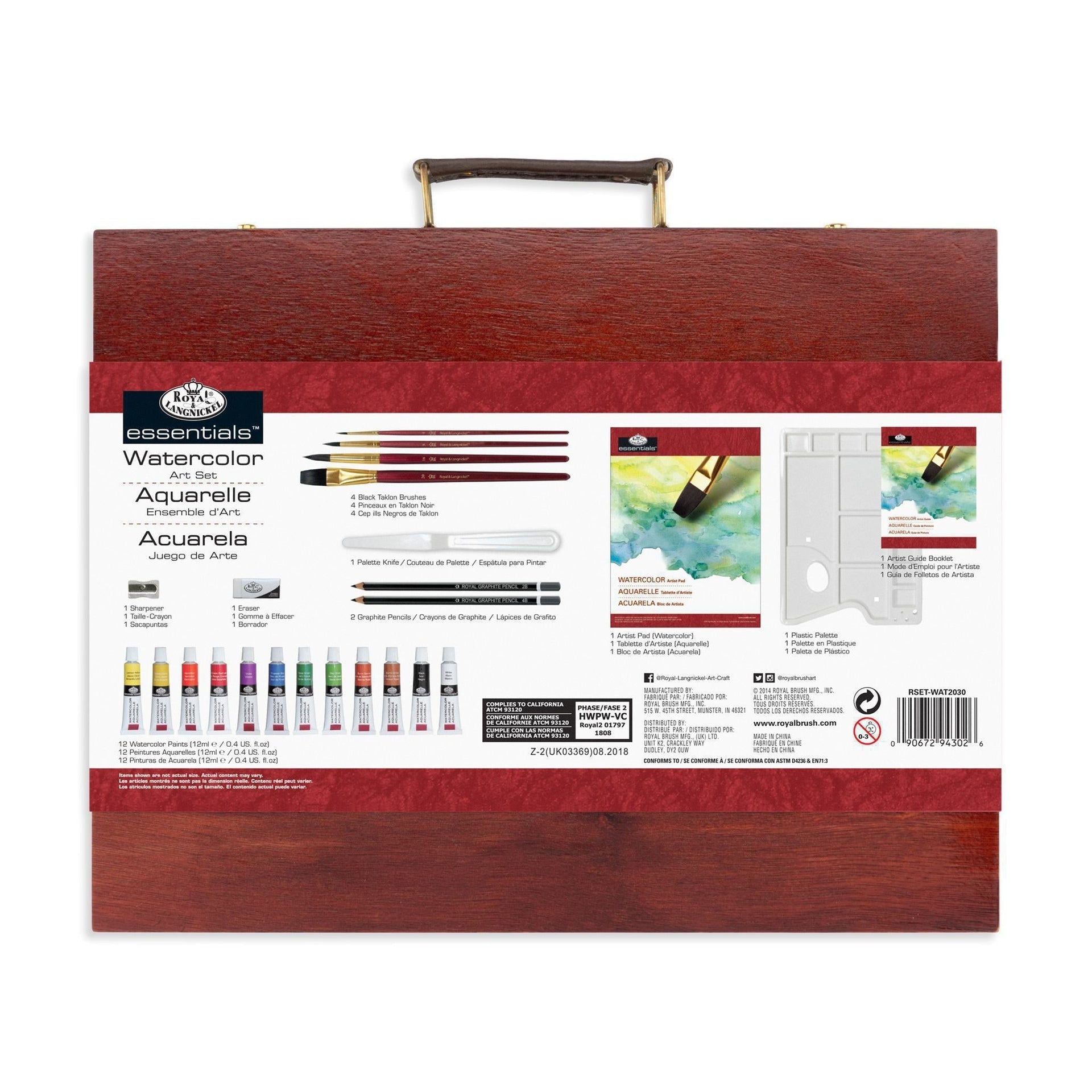 RSET-WAT2030 - Essentials™ 25pc Watercolor Painting Travel Art Set packaging back
