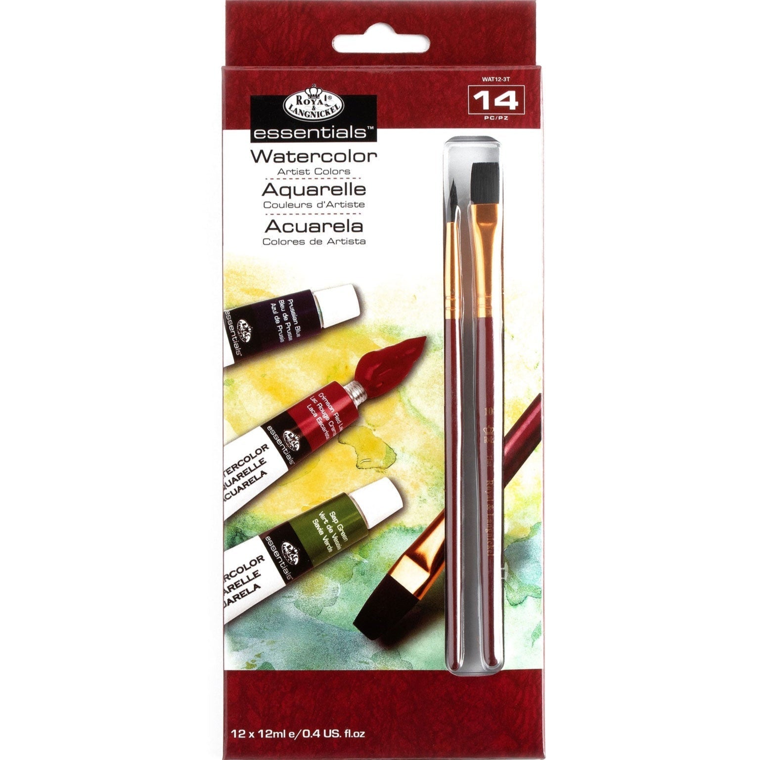 WAT12 - Watercolor Paint Packs 12 Pack + 2 Brushes - 12 ml