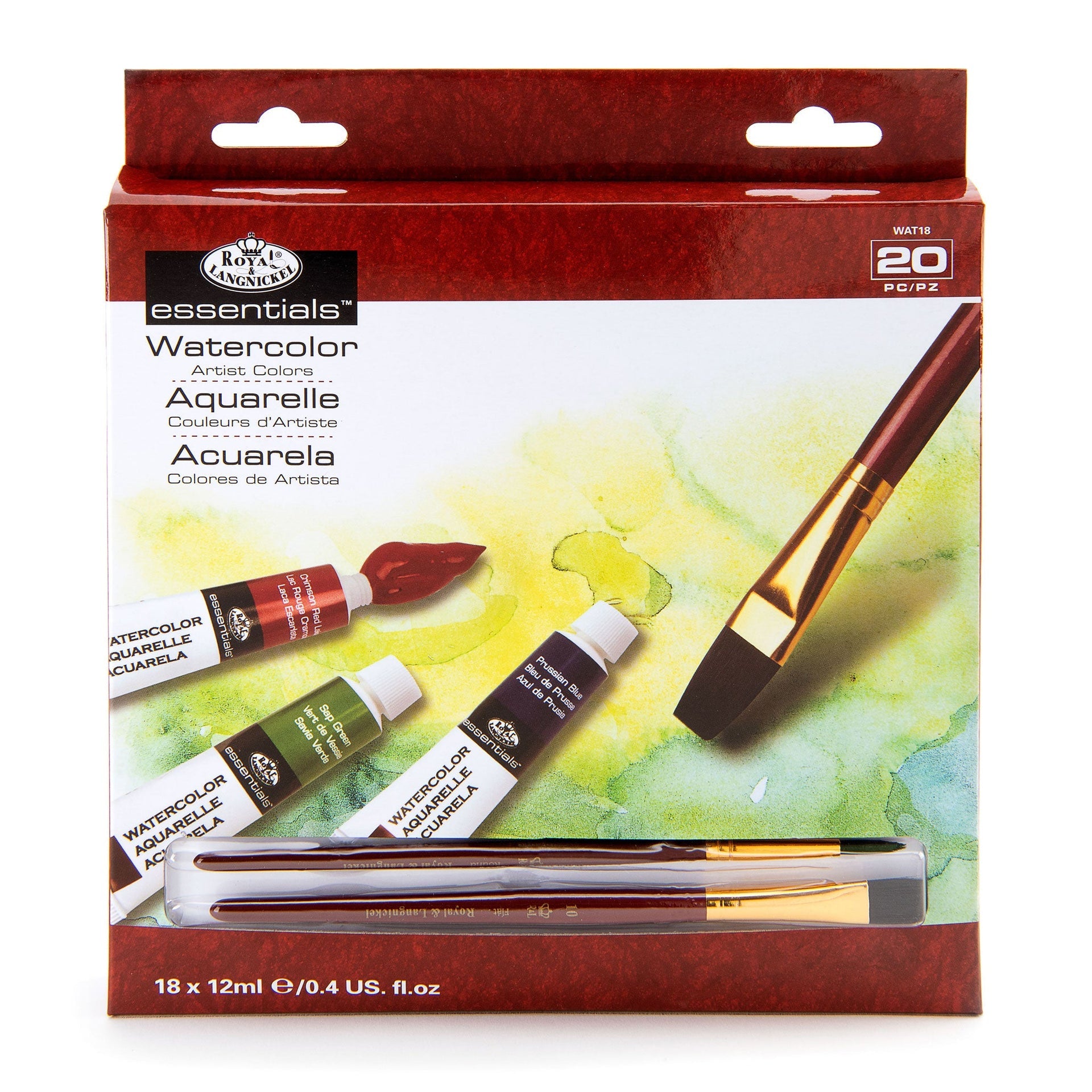 WAT18 - Watercolor Paint Packs 18 Pack + 2 Brushes - 12 ml