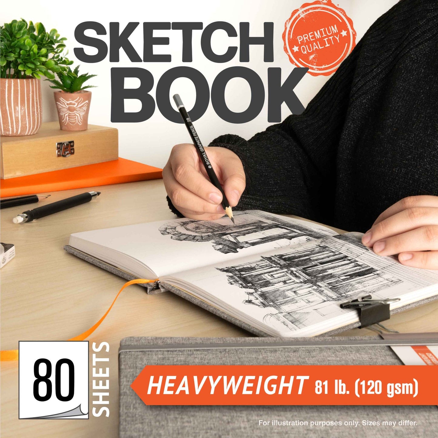 SKTGRY-811 | 8.5" x 11" Gray Fabric Hardbound Sketchbook