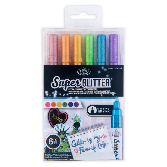 WAL-MARK-3101-RFID | Royal & Langnickel 6 Piece 1.0MM Super Glitter Artist Marker Set