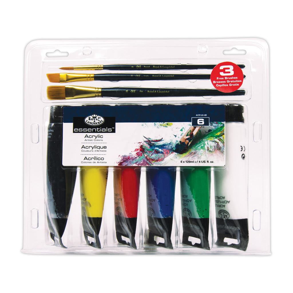 ACR120-6B - Acrylic Paint 6-Pack w/ 3 Bonus Brushes - 120 ml