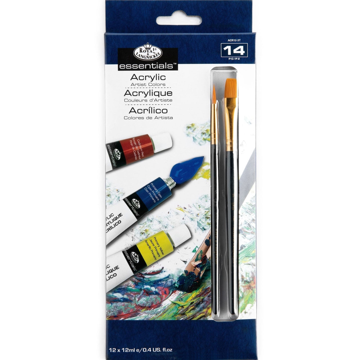 ACR12 - Acrylic Paint Packs 12 Pack + 2 brushes - 12 ml front packaging