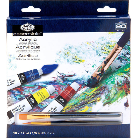 ACR18 - Acrylic Paint Packs 18 Pack + 2 Brushes - 12 ml front packaging