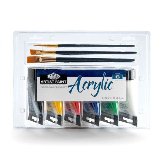 ACR75-6B - Acrylic Paint 6-Pack w/ 3 Bonus Brushes - 75 ml