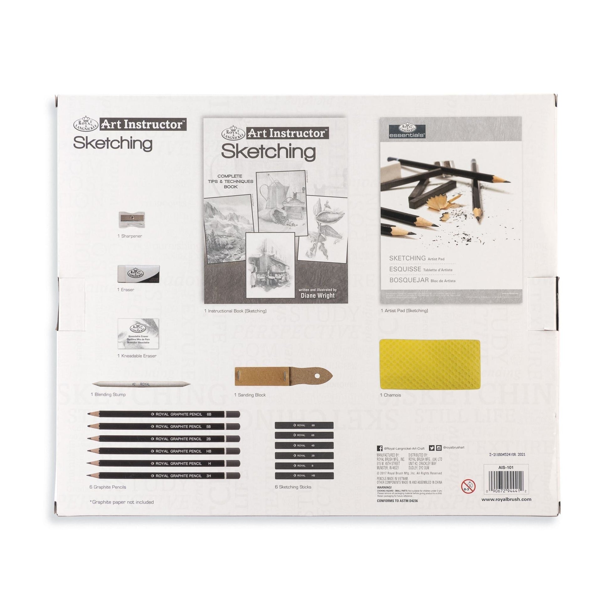 AIS-101 - Sketching Art Set - 20pc packaging back