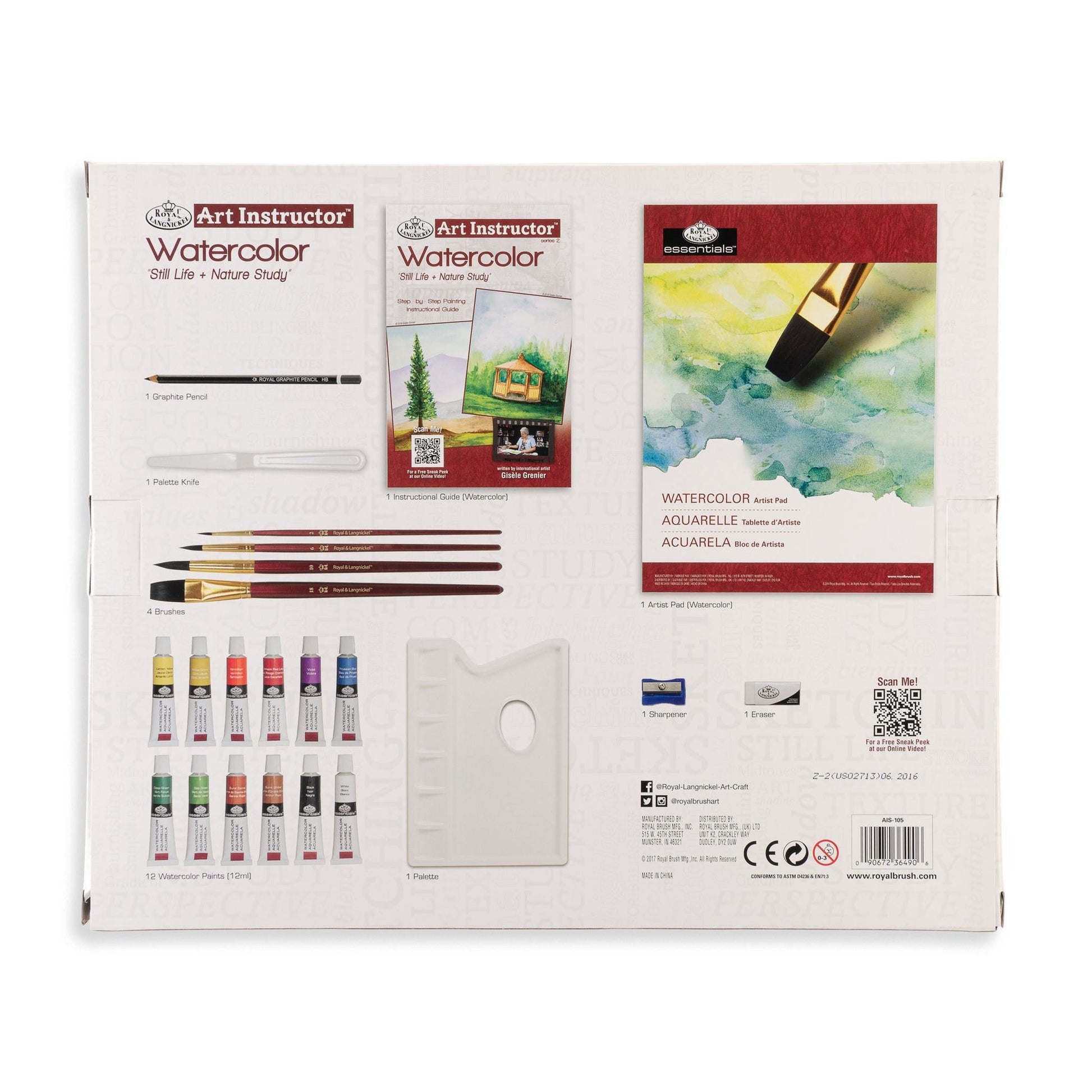 AIS-105 - Still Life + Nature Study Watercolor Art Set - 23pc packaging back