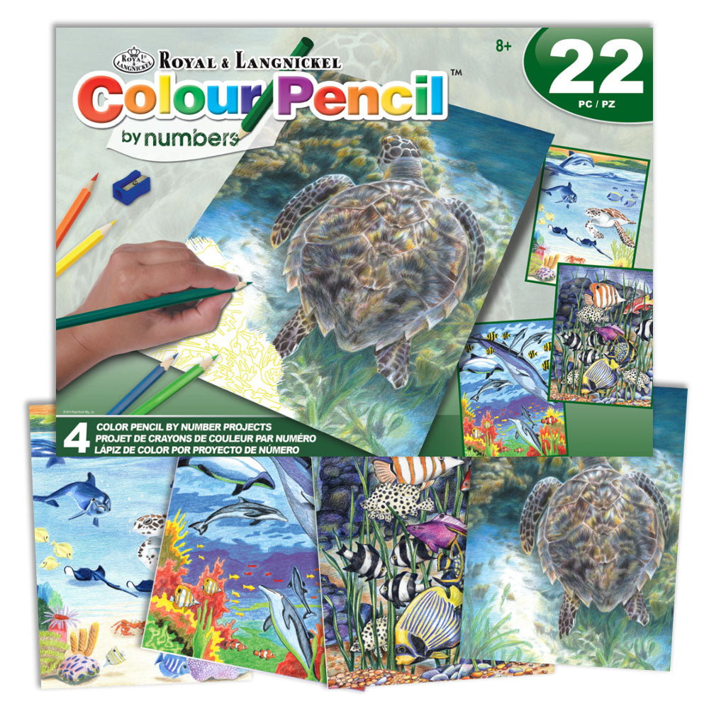 AVS-CPN201 - Colour Pencil by numbers™ 22pc 8" x 10" Sea Life 4 Project Box Set