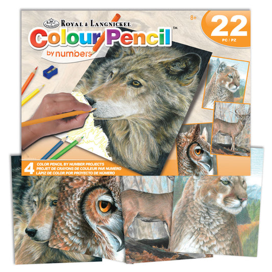 AVS-CPN208 - Colour Pencil by numbers™ 22pc 8" x 10" Wildlife 4 Project Box Set