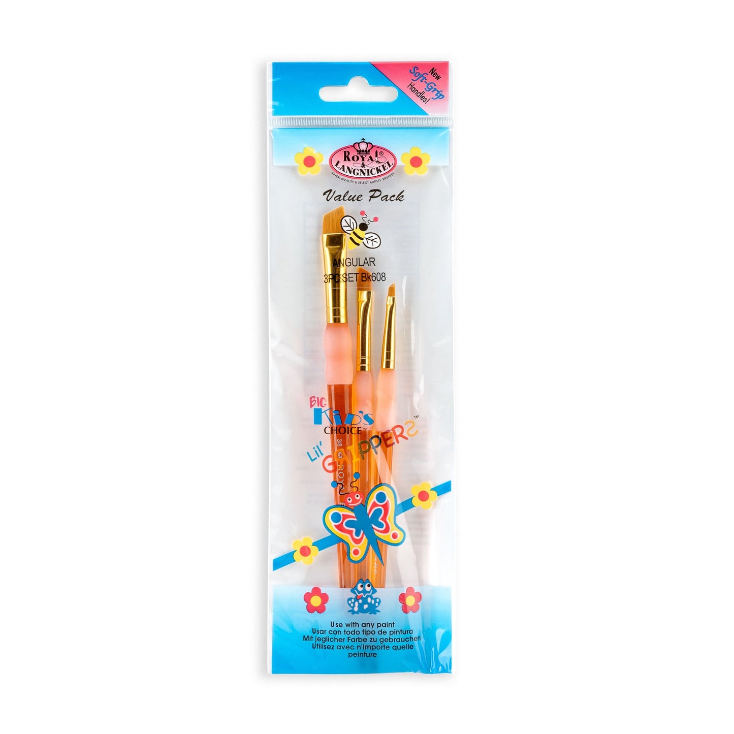 BK608 - Big Kid's Choice™ 3pc Angular Brush Set packaging front