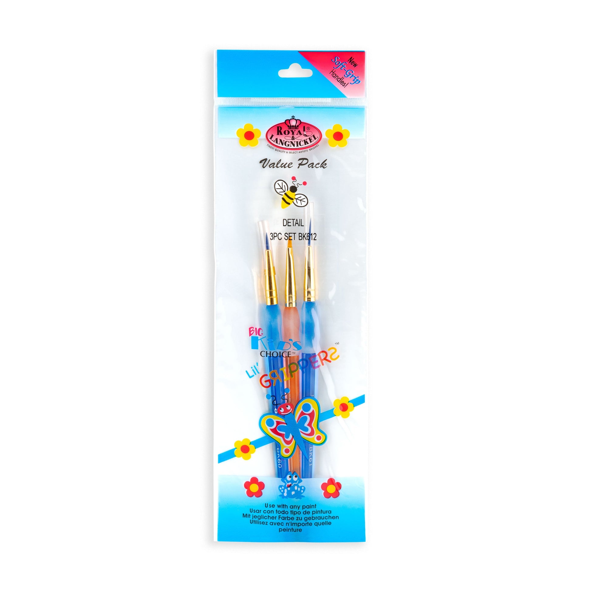 BK612 - Big Kid's Choice™ 3pc Detail/Angular Brush Set packaging front