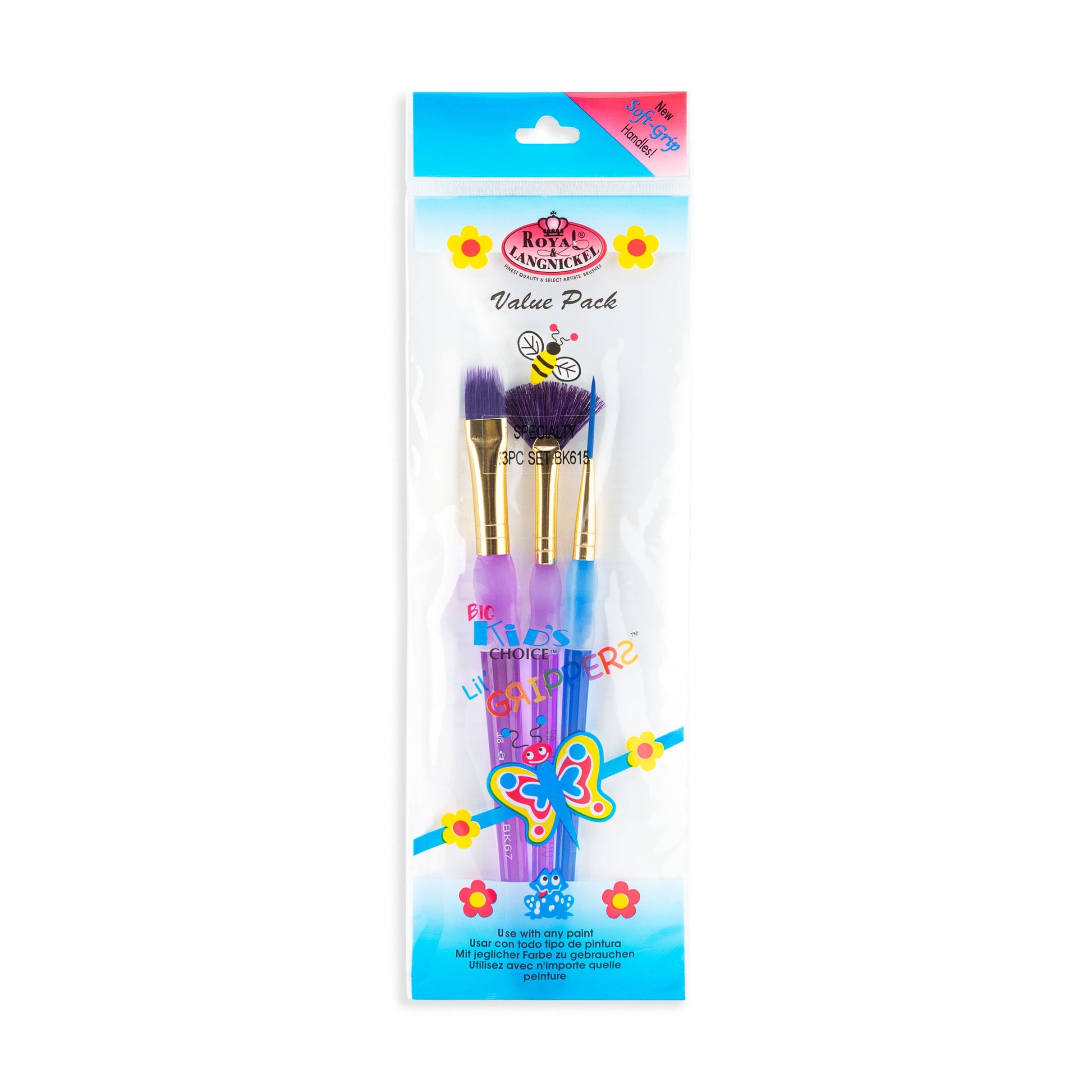 BK615 - Big Kid's Choice™ 3pc Variety Brush Set packaging front