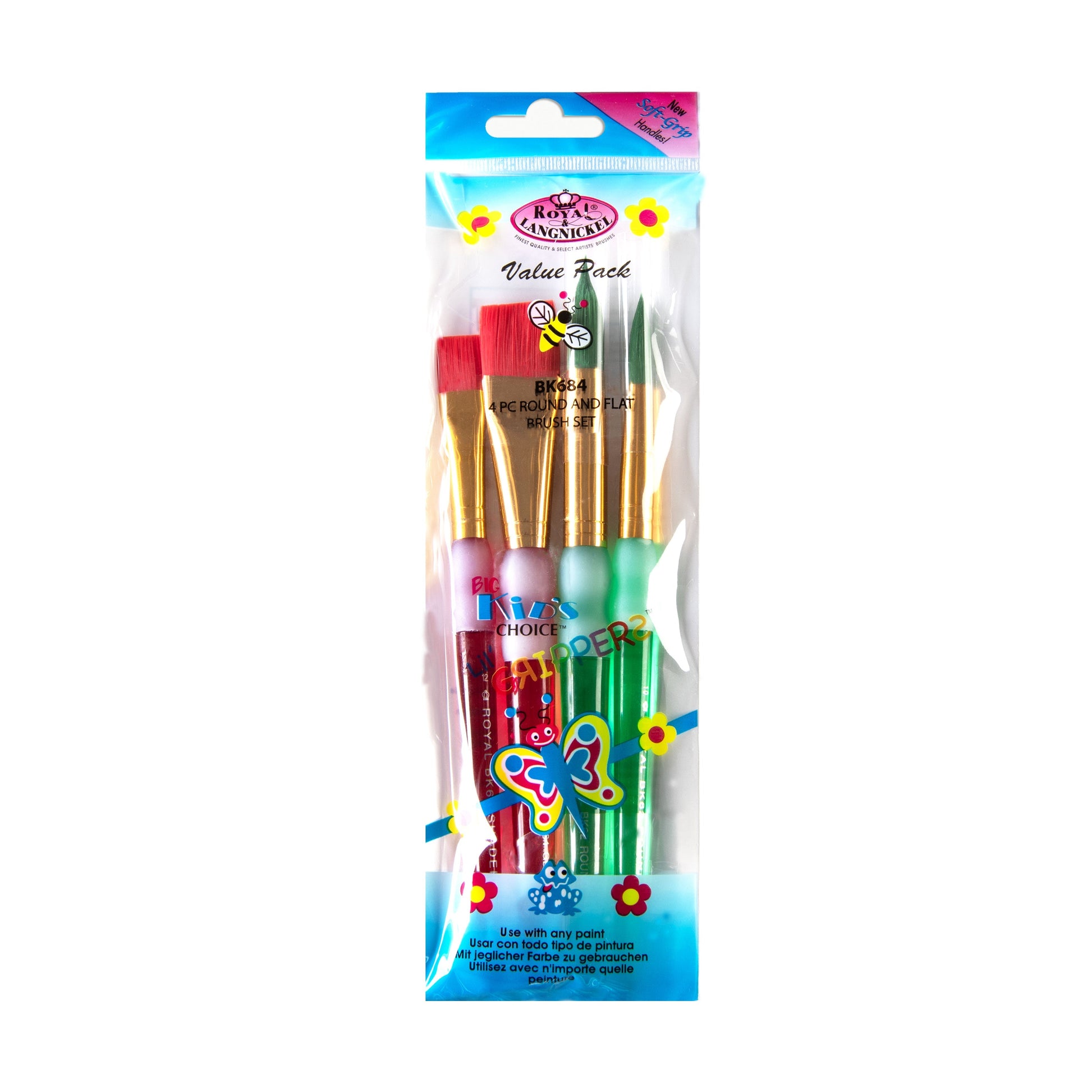 BK684 - Big Kid's Choice™ 4pc Lil' Grippers™ Round/Flat Brush Set packaging front