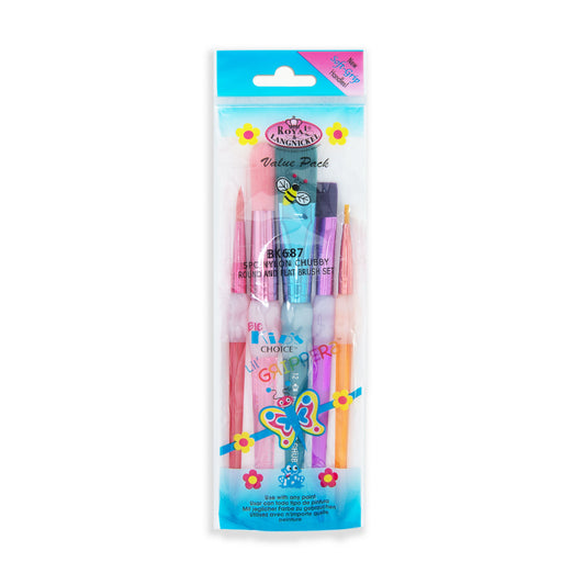 BK687 - Big Kid's Choice™ 5pc Lil' Grippers™ Nylon Chubby Round/Flat Brush Set packaging front