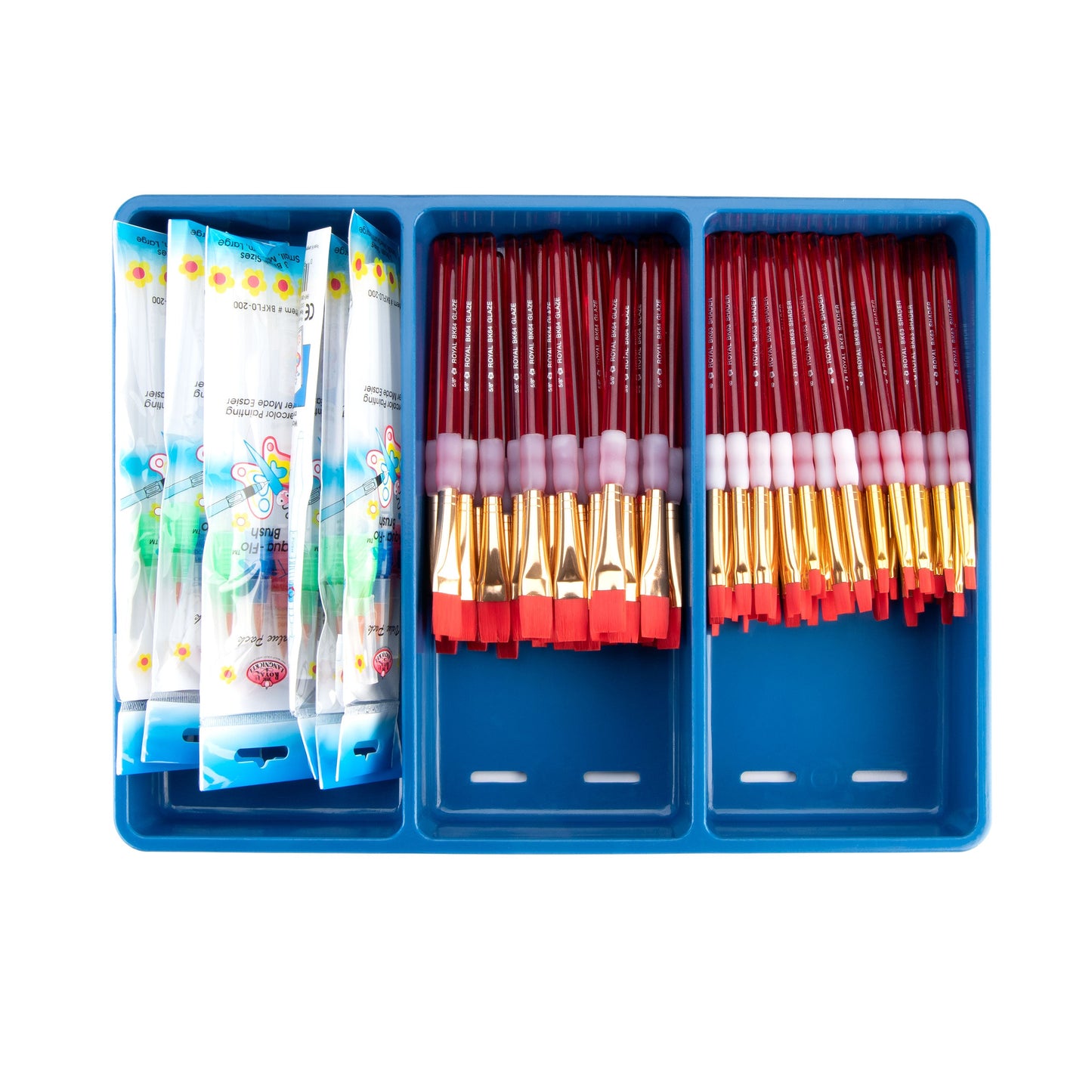 BLBOX-BKFLAT-72 | Big Kid's Choice™ Blue Box 72pc Flat Brush Assortment with 18 Aqua-Flo™ Brush Pens