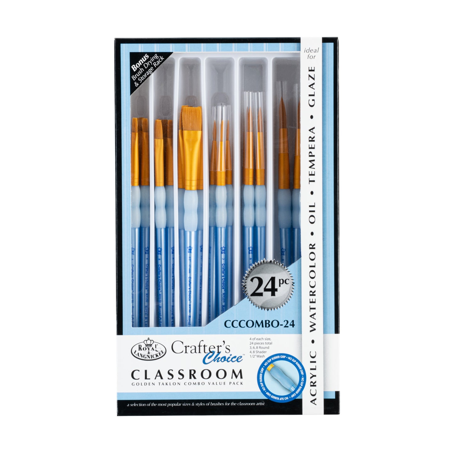 RCVP-CCCOMBO-24 | Crafter's Choice™ Gold Taklon 24pc Combo Brush Assortment