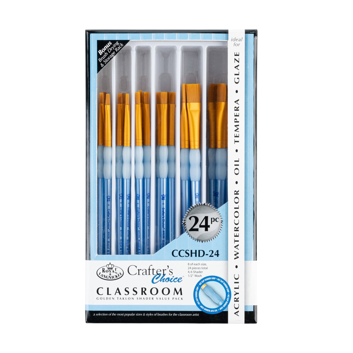 RCVP-CCSHD-24 | Crafter's Choice™ Gold Taklon 24pc Shader Brush Assortment