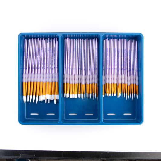 BLBOX-CCWHTTAK-72 | 72pc Crafter's Choice™ White Taklon Brush Assortment Blue Box Set