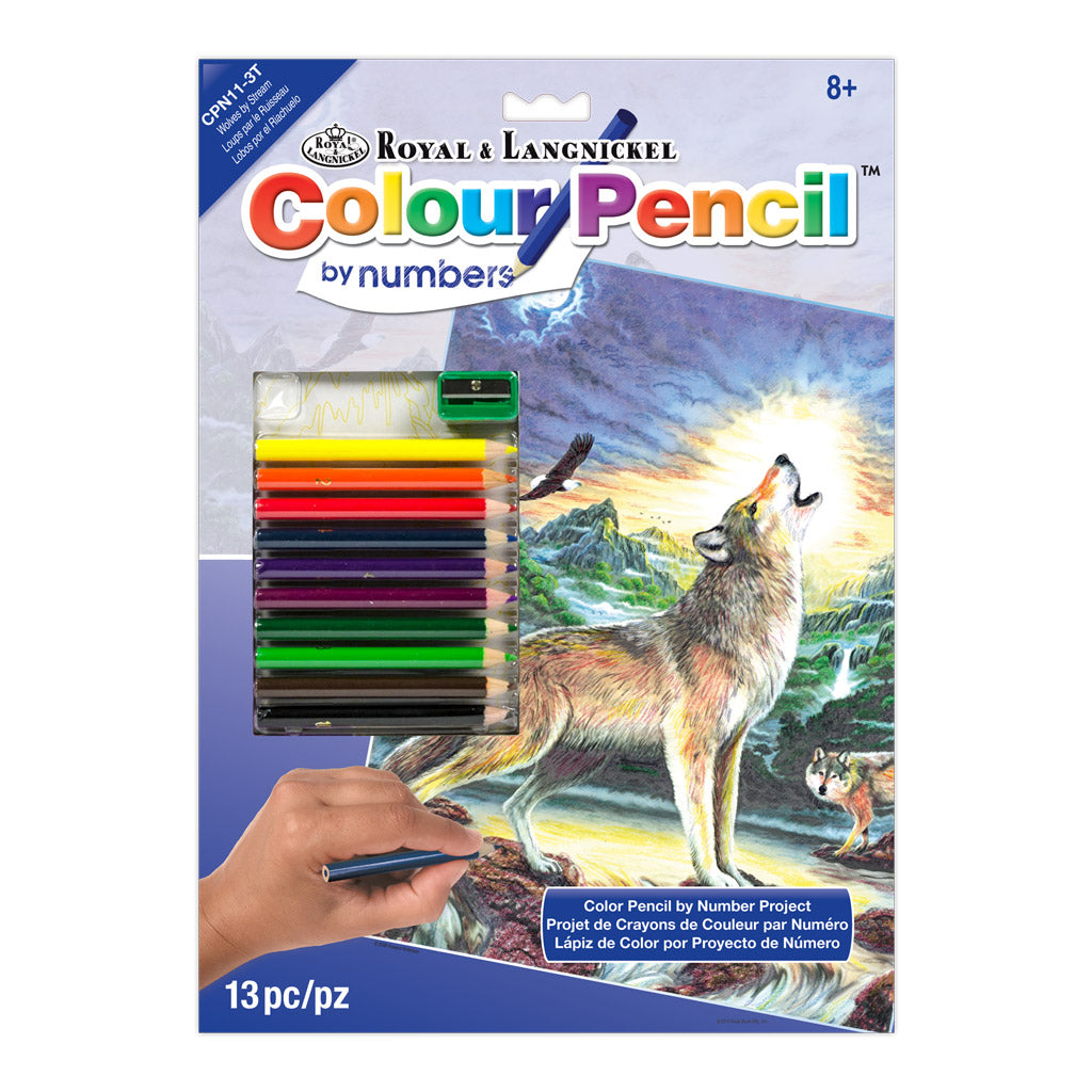 CPN11 - Colour Pencil by numbers™ 13pc 8.75" x 11.75" Wolves by Stream Project