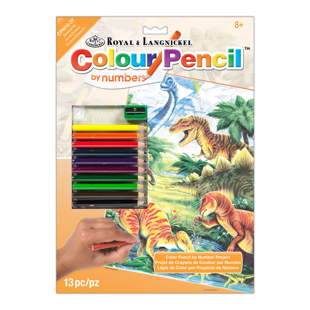 CPN12 - Colour Pencil by numbers™ 13pc 8.75" x 11.75" Dinosaurs Day Project