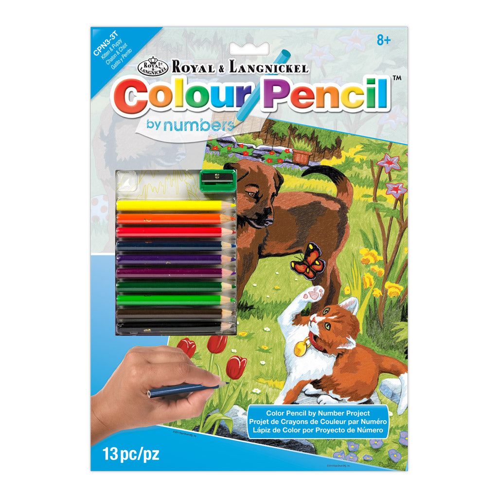 CPN3 - Colour Pencil by numbers™ 13pc 8.75" x 11.75" Kitten & Puppy Project