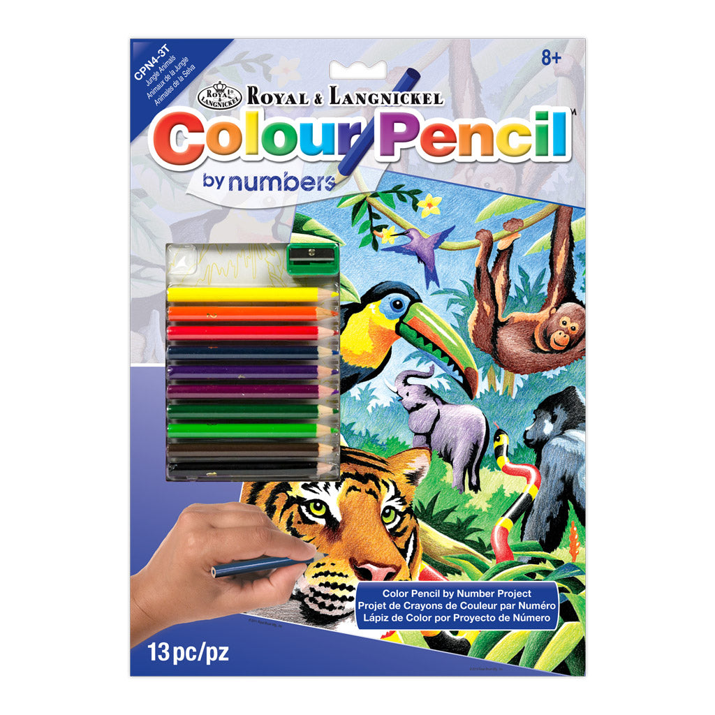 CPN4 - Colour Pencil by numbers™ 13pc 8.75" x 11.75" Jungle Animals Project