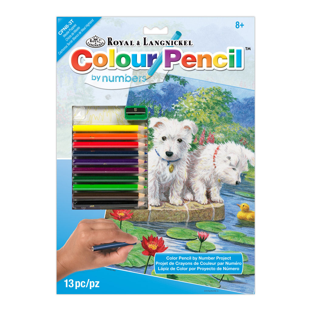 CPN8 - Colour Pencil by numbers™ 13pc 8.75" x 11.75" Westie Puppies Project